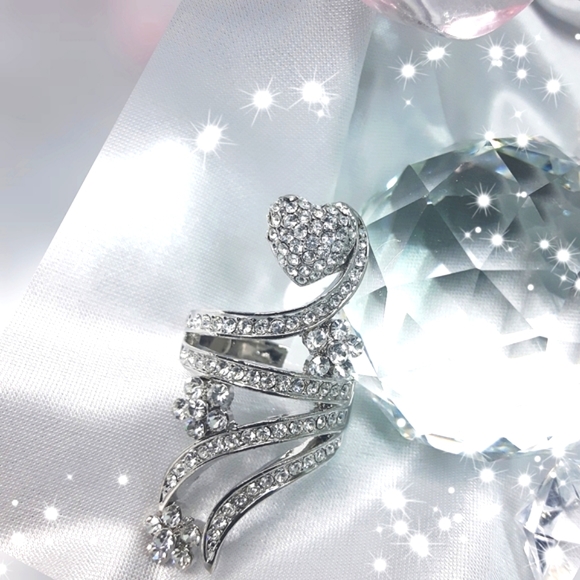 🆕️Heart Floral Rhinestones💖Fashion Silver Ring - Picture 4 of 7